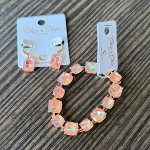 Cushion Cut Pink Bracelet and Earrings Set NWT